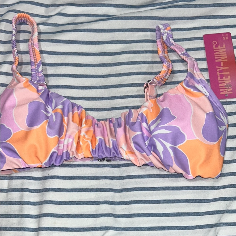 Ninety Floral Bikini Top in Lavender and Peach